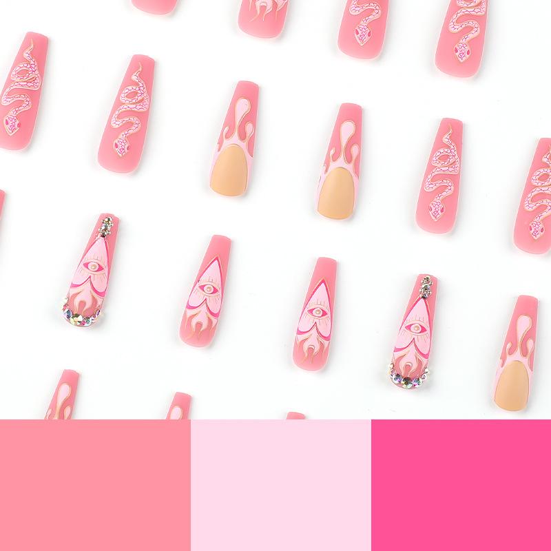 Wear nail matte pink French water drop snake pattern rhinestone nail patch Wear nail art product