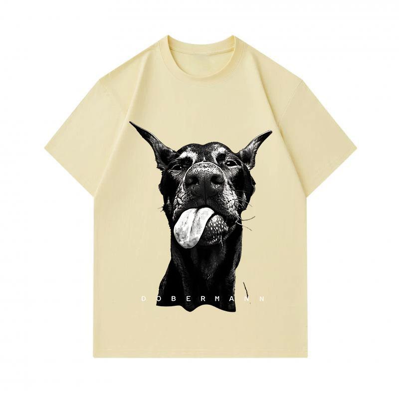 Men's 100% Cotton Short Sleeve O-Neck T-Shirt, Cute Tongue Out Doberman Dog Print Casual Comfortable Crew Neck Tee Top for Daily Wear