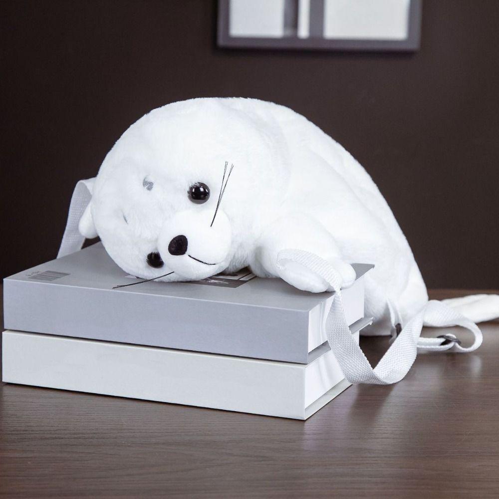 Plushie Doll Seal Plush Schoolbag Cute White Sea Lion Plush Bag Lovely Stuffed Backpack Baby Kids