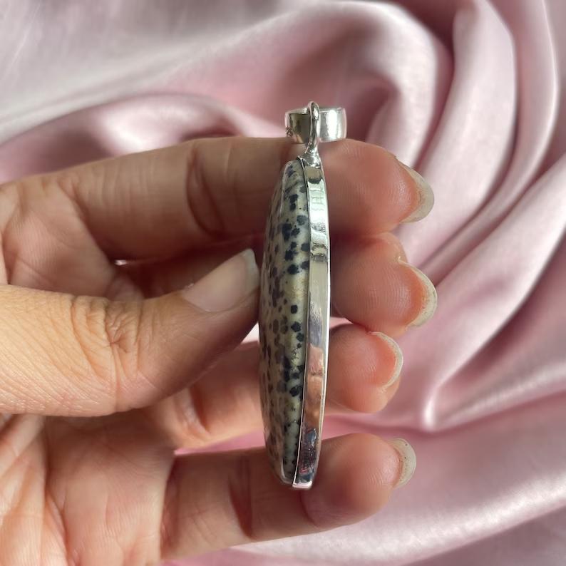 925 Sterlingsilber Dalmatiner Jaspis Edelstein Anhänger Silberketten-Halskette
