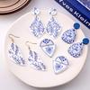 Elegant Blue and White Porcelain Fragment Dangle Earrings – Chinese Retro Geometric Design for Women