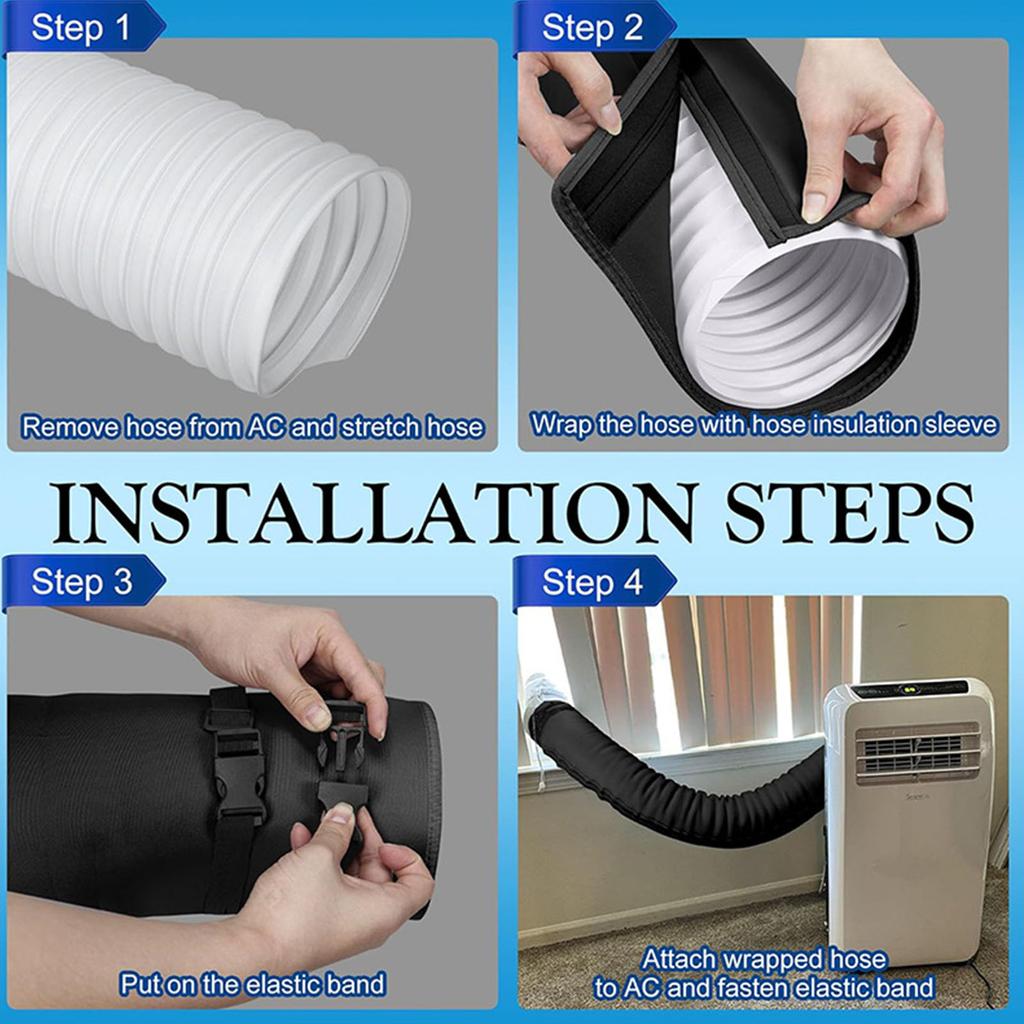Insulated Portable Air Conditioner Hose Cover With Adjustable Straps Easy Installation Black Sleeve for Duct Vent