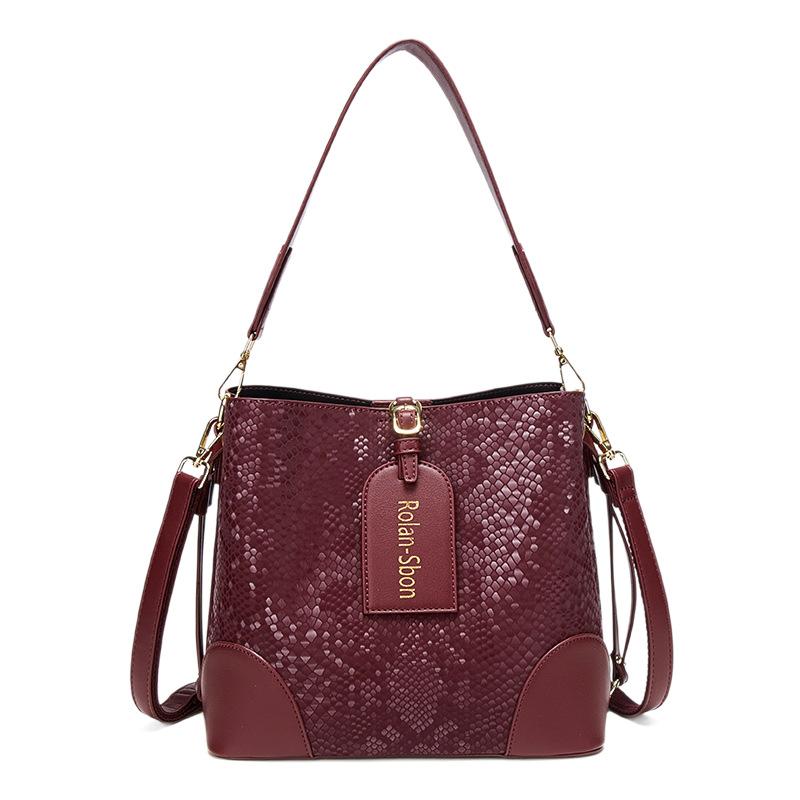 2026 New High-End Snake Pattern Bucket Bag for Women, Large Capacity Shoulder and Crossbody Bag, Versatile Soft Leather Commuter Bag for Women