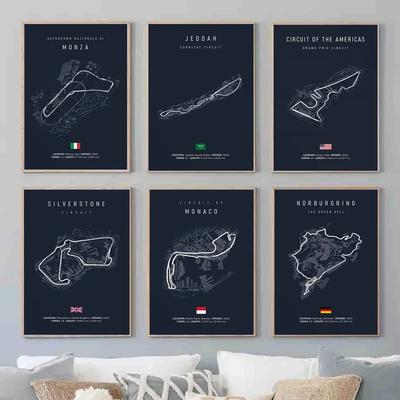 Formula 1 Imola Monaco Okruhová trať Nástěnné umění Plakáty Mapa Světových formulových závodů Dekorace pokoje Plátno Malba Obrázky Tisk Umělecká díla