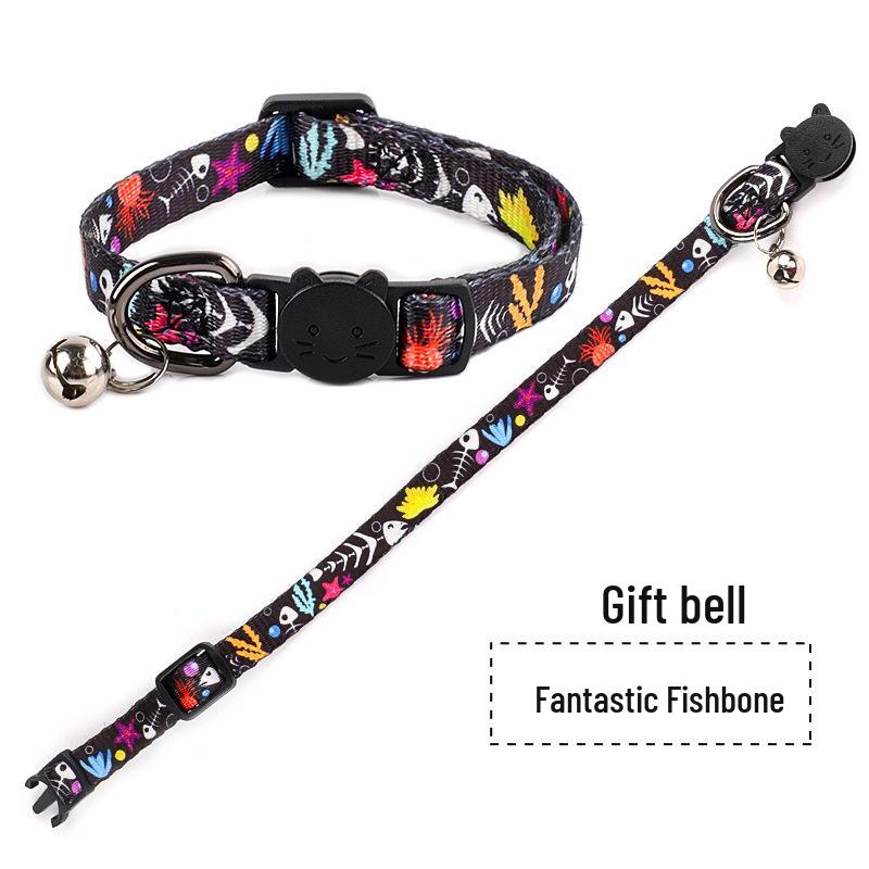 

Милый кошачий ошейник-колокольчик с принтом Fantasy Fish Bone