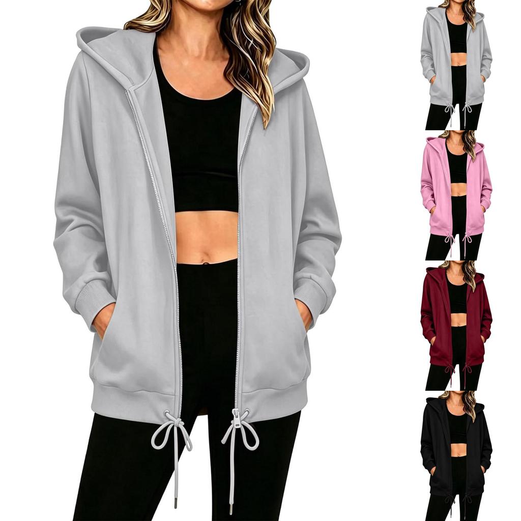 Women's Long Sleeve Zip Up Hoodie with Pockets Casual Sweatshirt