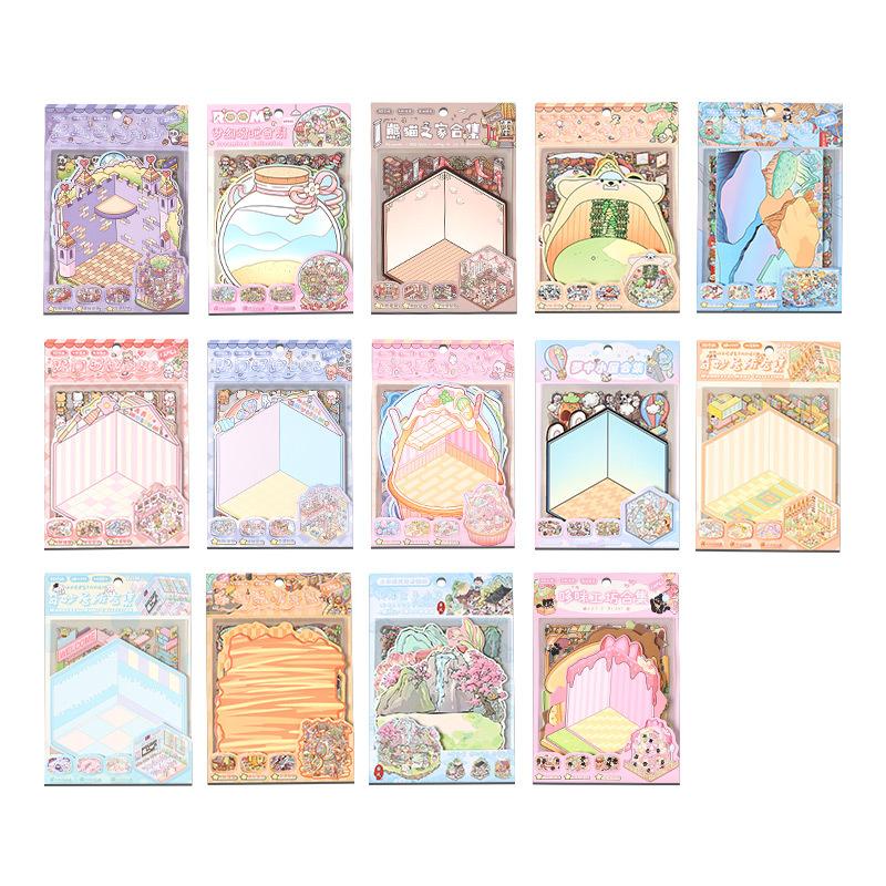 8pcs Stickers+4pcs Scene Fun 3D Stereoscopic Scene Stickers Creativity Decorative Hand Account Scrapbooking Stationery