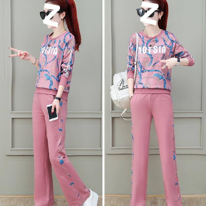 Casual sportswear set for women, autumn-winter Korean style, loose and fashionable, large size, stylish and eye-catching two-piece set