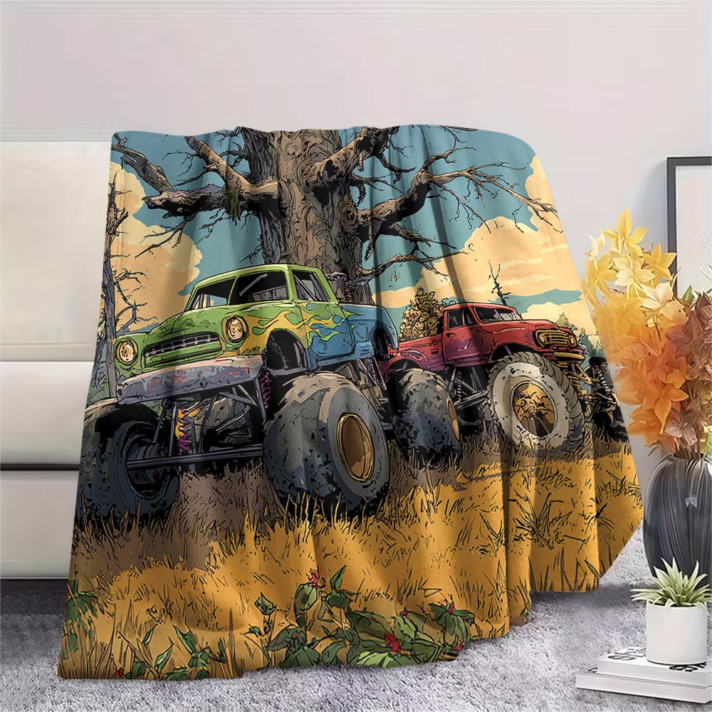 Truck Print Flannel Blanket, High Quality Comfortable for All Seasons, Home Decor, Warmth and Comfort, Perfect for Christmas Gifts
