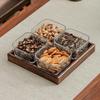 Walnut Wood & Hammered Glass 4-Compartment Snack Tray
