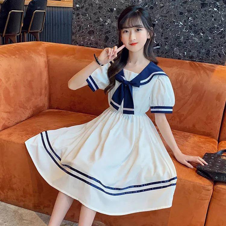 Girls' Korean-Style Summer Princess Dress - College-Inspired Skirt for Kids