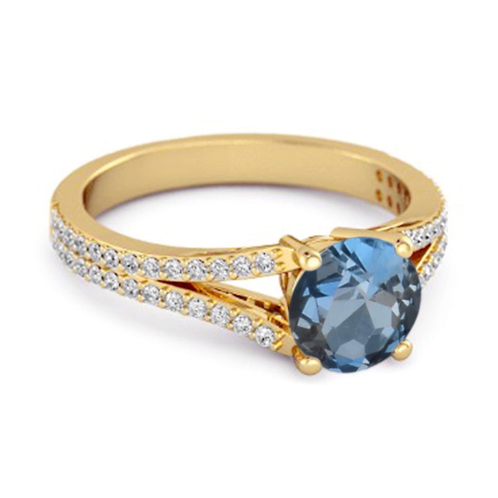 London Blue Topaz Split Pave Band Ring - 925 Sterling Silver Gold Vermeil