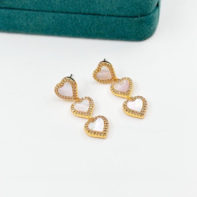 Light Luxury Earrings, Heart-Shaped Three-Dimensional Zircon Inlaid Long Stud Earrings, Earrings.