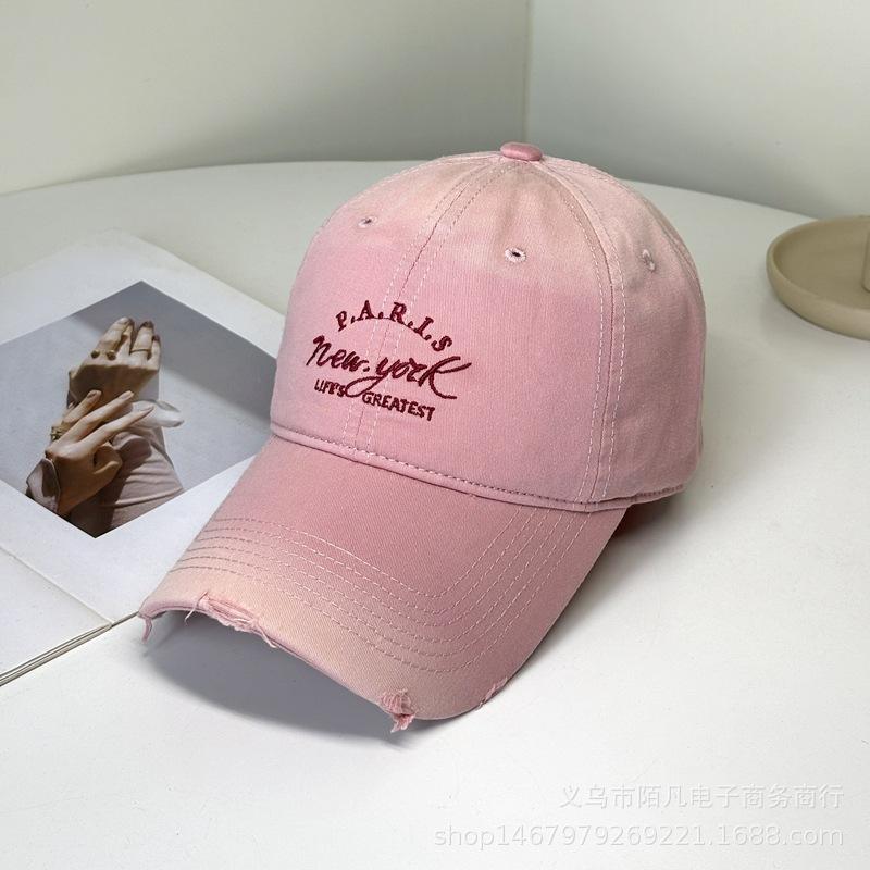 Street hole soft top baseball cap male and female couples students spring and summer sunshade fashion letter embroidered cap
