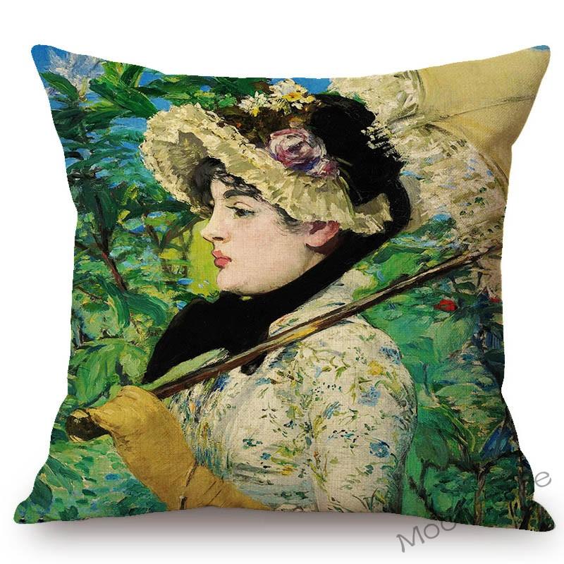 Edouard Manet World Famous Oil Painting Olympia Young Girls The Lunch Impressionism Sofa Pillow Case Gallery Art Cushion Cover