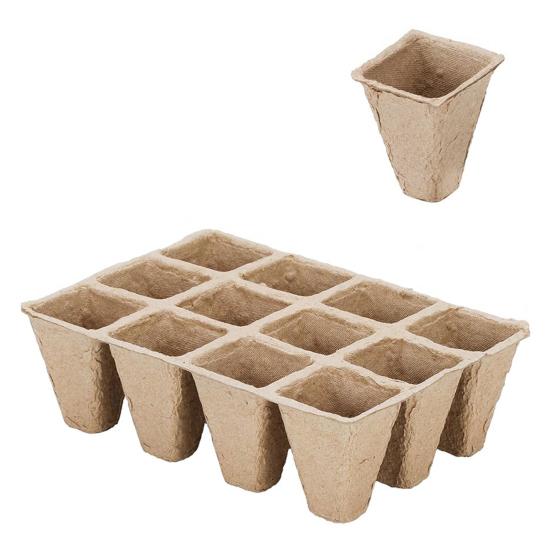 12-Cell Seedlings Tray Biodegradable Plant Pots Breathable Seeds Starter Tray with Tags And Tools for Flowers