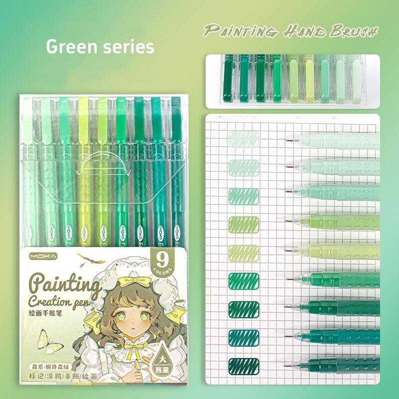 9pcs Romantic Multi Color Pens Set Gel Ink Vintage Marker Liner 0.5mm Ballpoint Stationery Gift