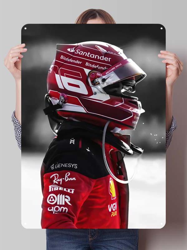 Charles Leclerc Rennfahrer Poster F1 Rennsport Metallschilder Wandkunst Wandbild Benutzerdefinierte Blechschilder für Wandkunst Dekoration Vintage Metallschild