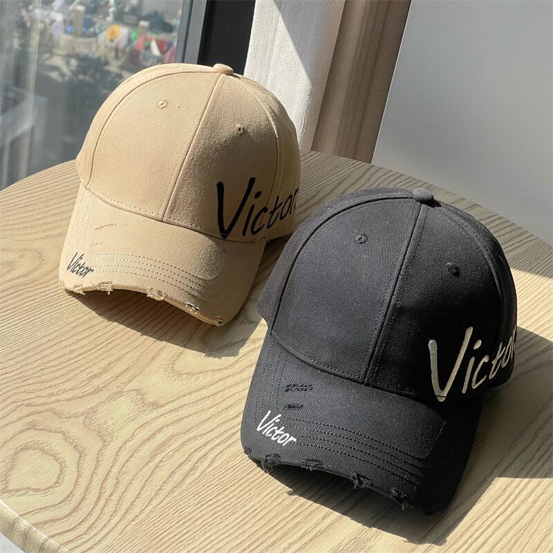 New Side Letter Embroidery Baseball Cap for Men and Women, Spring Korean Version, Casual, Face-slimming, Sun-shading, Hard-brimmed Cap