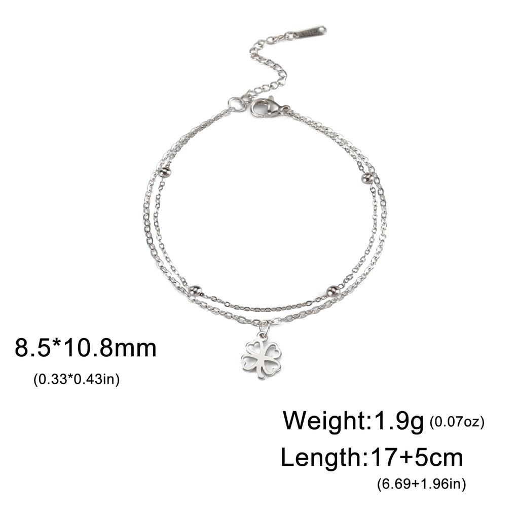 Cazador Four Leaf Clover Bracelet for Women Stainless Steel Lucky Jewelry Double Chain Bracelet on Hand Birthday Gift 2026 New