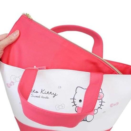 Hello Kitty Lunch Bag Insulated Pouch Monochrome Ribbon Sanrio