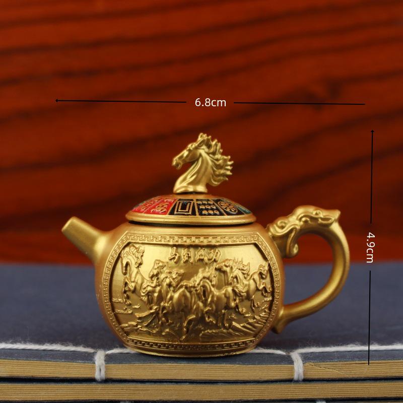 Brass Handle Rotating Dragon and Phoenix Mini Teapot for Mahjong Copper Crafts Gift