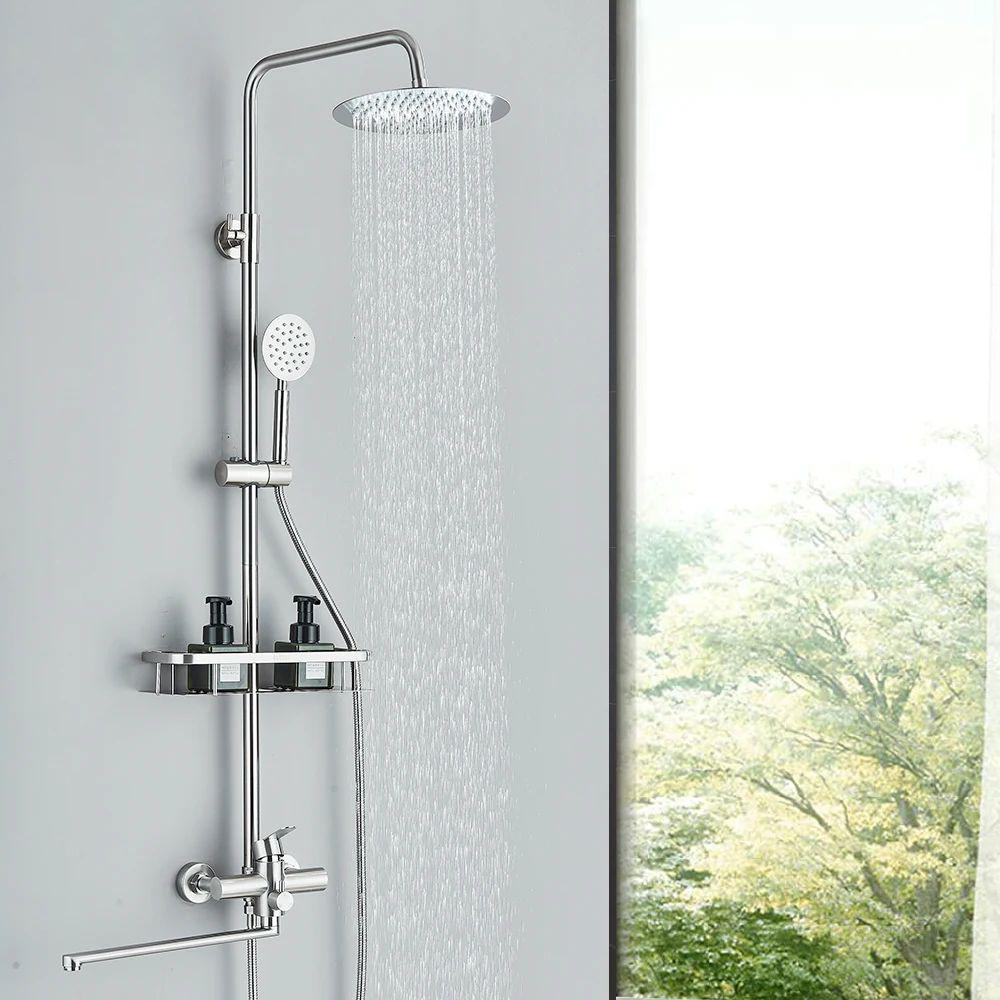 

3 в 1 матовый никель душевая система настенный смеситель для ванны с горячей и холодной водой с нижним краном для воды 35 см для смесителя для душа и ванны