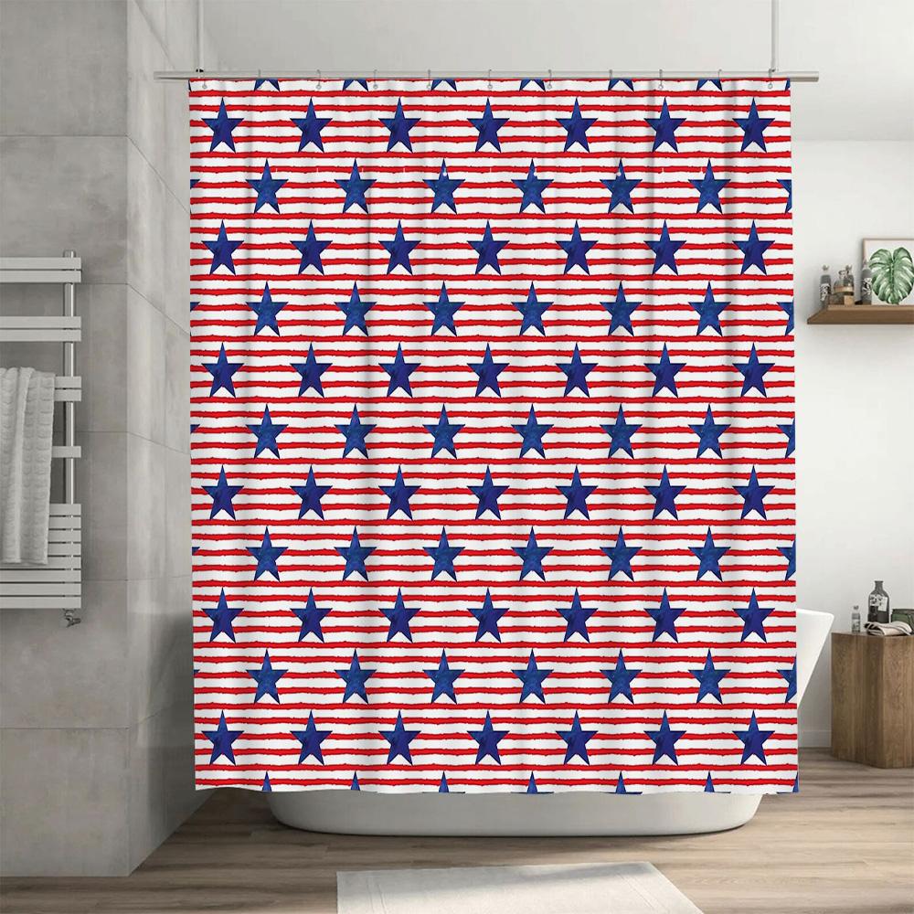 American Flag Shower Curtain Patriotic Stars And Stripes Waterproof Decor Bathroom Curtain Vintage Usa Theme Home Decor