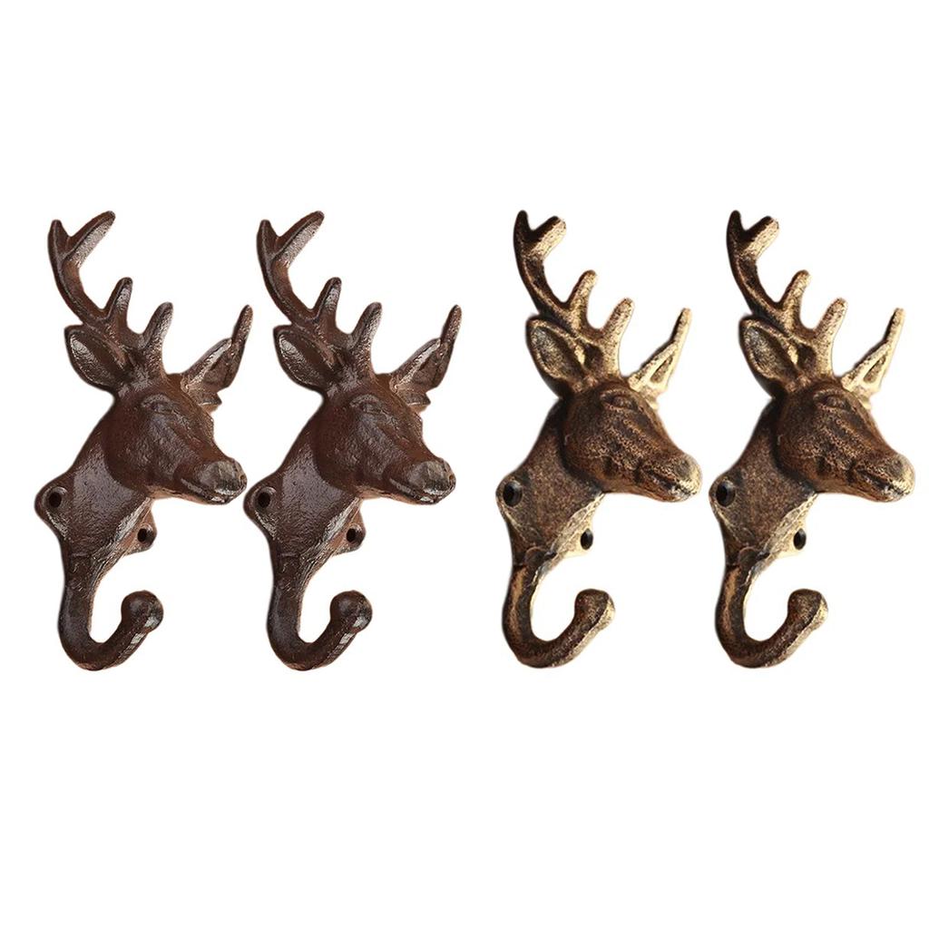 Pack of 2 Vintage Iron Deer Head Wall Hooks Portable Accessory for Hanging Clothes Hats In Home and Garden Decoration