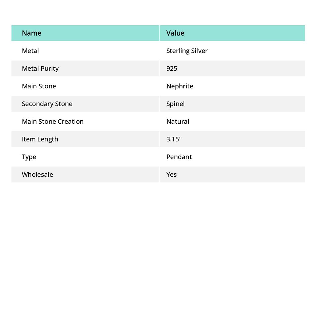 Nephrite, Spinel Handmade 925 Sterling Silver Jewelry Pendant 3.15" p9f73