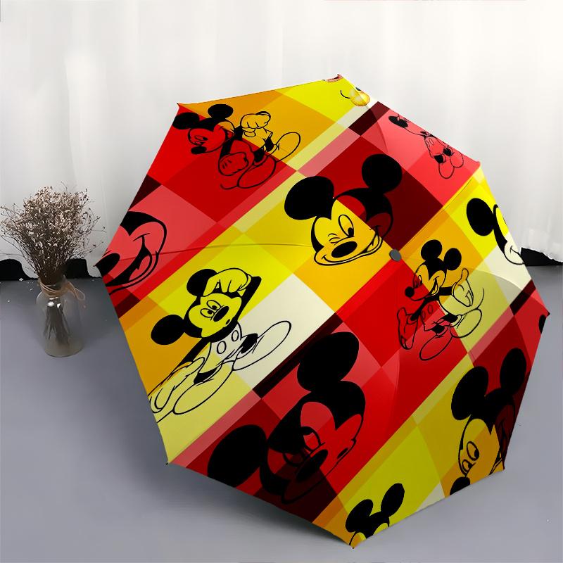 Mickey Mouse,Disney Automatic Folding Umbrella - Simple 8-Rib Design, Bright Cartoon Pattern, Durable Iron Frame, Suitable For Travel, Outdo