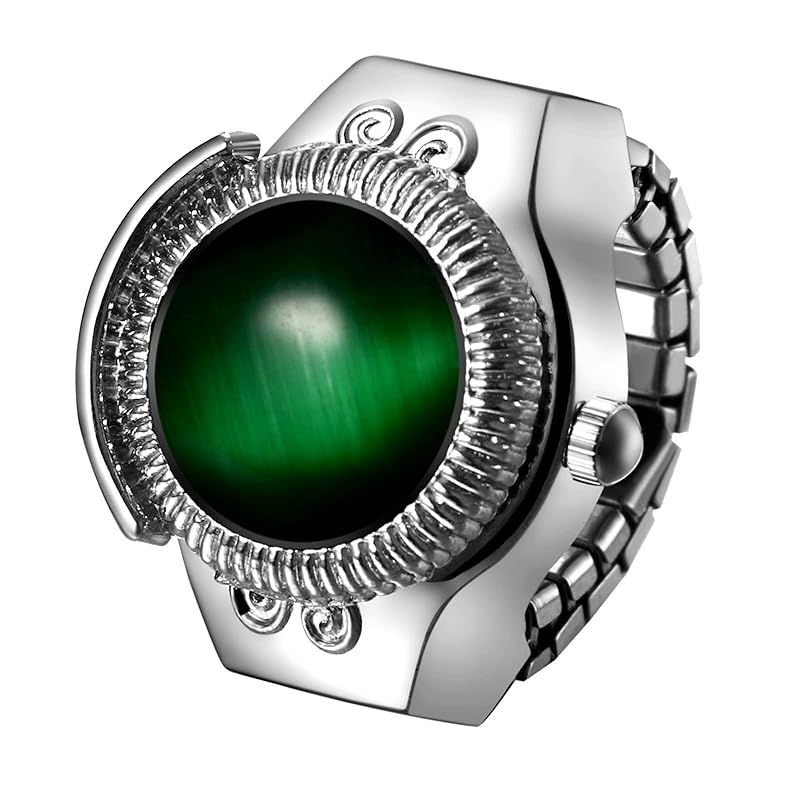 

[JEWELRYWE] ladies ring clock opal Free size: cute antique ring watch ring clock numbers analog waterproof quartz clock alloy stainless silver -