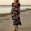 Summer Dress Women's Long Boho Beach Dress Elegant Maxi Dress V-Neck Short Sleeve Summer Tunic Dress Light Airy