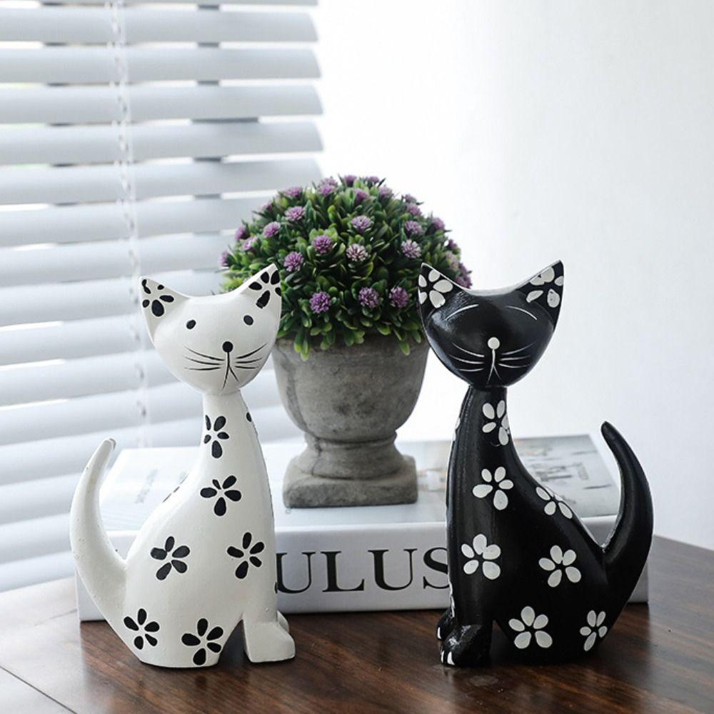 2 pièces Sculpture d'Animal Moderne Miniatures Minimalistes Figurine Ornement de Bureau Statue de Chat Meuble TV