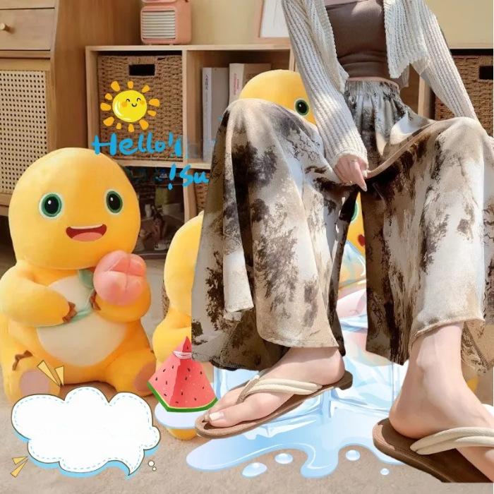 Spodnie spódnicowe z szyfonu lodowego jedwabiu dla kobiet na lato Cienkie Nowe Z wysokim stanem Opuszczone Małe Malarstwo tuszem Styl chiński Spodnie z szerokimi nogawkami