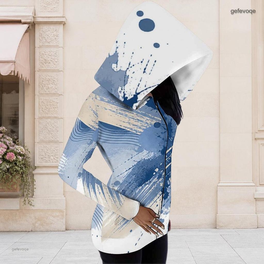 Women Plus Size Black Beige Printed Asymmetric Cutout Neck Hooded Long Sleeve Fitted Top