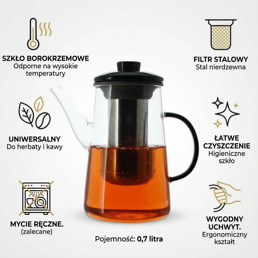 GLASS JUG TEA INFuser 0.7L TRANSPARENT WITH FILTER Ø10.6 CM