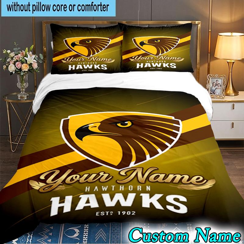 Custom Name 3PCS Hawks Team Spirit Bedding Set,Including Duvet Cover And 2pcs Pillowcases Perfect for Bedroom,Dormitory,Fan Christmas gift