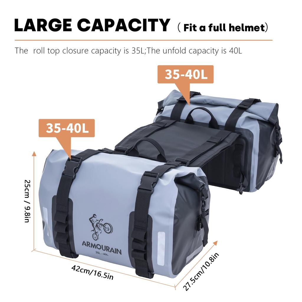 ARMOURAIN Motorcycle Saddle Bag 70L Motorcycle Gear Riding Rear Seat Bag (35L2) (Grey)