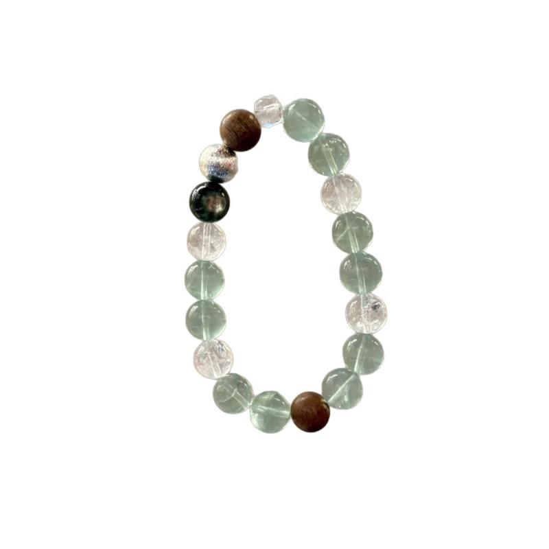 Natural Green Fluorite Lithium Mica Beaded Bracelet With Agarwood Scented Calm Style Women Men
