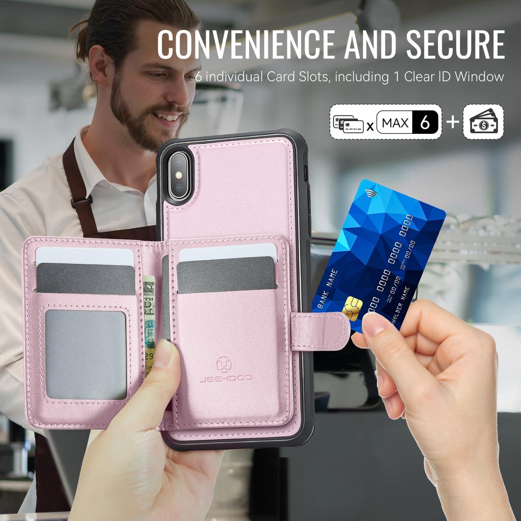 For iPhone XS 5.8 inch/iPhone X Case JEEHOOD J09 RFID Blocking Card Holder Leather Back Phone Cover Compatible with MagSafe