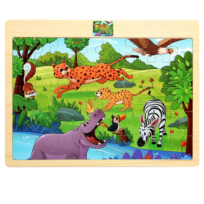 Wooden 40-piece Puzzle for Children, Animals, Dinosaurs, Cartoon Wooden Flat Puzzle for Babies, Early Education Educational Toys