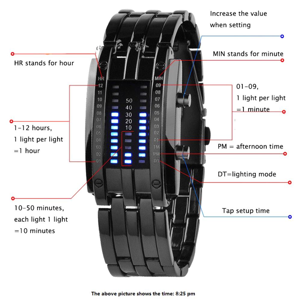 fashion sports watch popular luxury  men women creative binary watch led couple stainless steel watch
