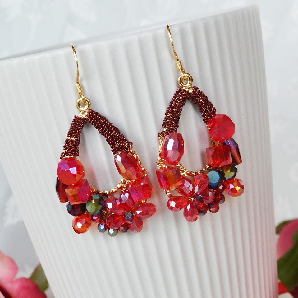 Bohemian Hand-Woven Earrings, Ethnic Style Crystal Earrings, Personalized Temperament, Ear Hook Earrings.