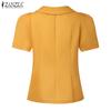 ZANZEA Women Turn Down Collar Summer Short Sleeve Casual Print Blouse