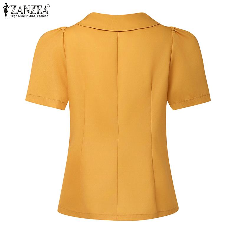 ZANZEA Women Turn Down Collar Summer Short Sleeve Casual Print Blouse