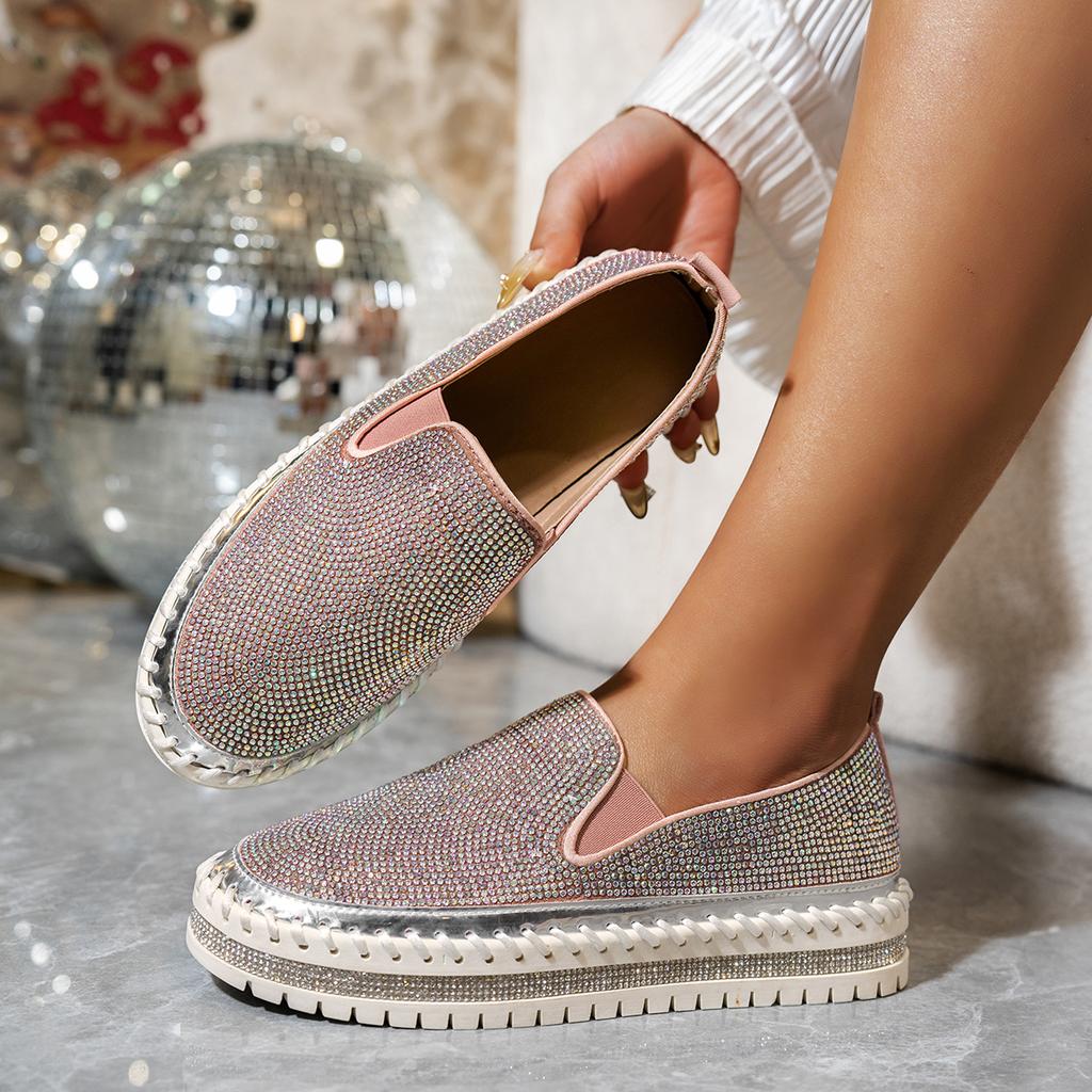 Fashion Luxury Women Flats Rhinestone Bling Sneakers Comfortable Platform Shoes Women Slip On Shallow Fashion Casual Designer Shoes