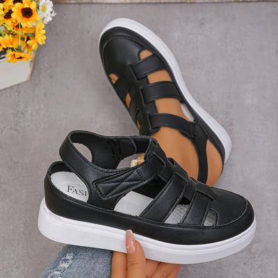 Sandalias nuevas de verano con suela gruesa, cabeza de bolso hueca, transpirables, sandalias para mujer, comercio exterior, talla grande, sandalias de plataforma gruesa con velcro