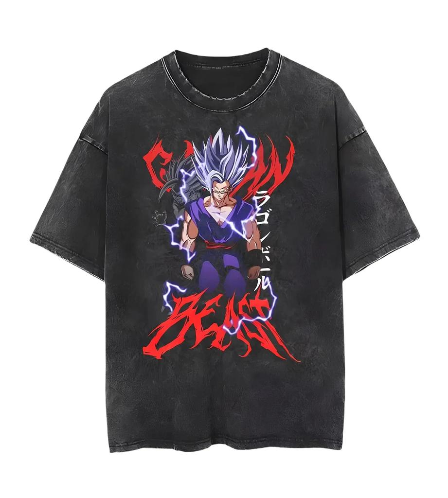 Anime Dragon Ball Z Vegeta Vintage Wash T-Shirt Short Sleeve Loose Sports Fitness T-Shirt Men's Harajuku Clothing Dragon Ball