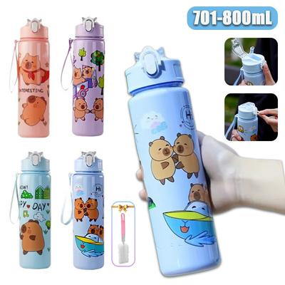 1-4 Stück 750ml Capybara Niedlicher Wasserbecher mit Strohhalm & Henkel Sportwasserflasche Großes Fassungsvermögen Reise-Wasserbecher für Fitness-Sport
